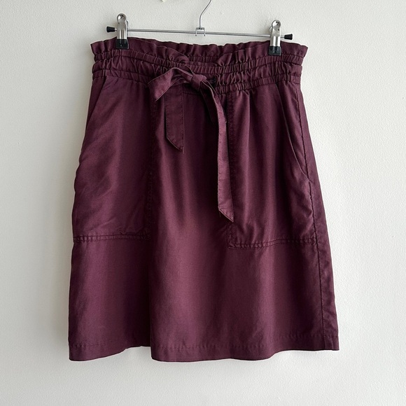 H&M Paperbag Cinched Waist Chic Burgundy Skirt with Tie Waist, Size 6 - Picture 2 of 16
